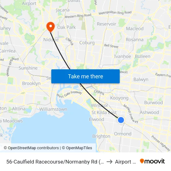 Caulfield Racecourse/Normanby Rd #56 to Airport West map