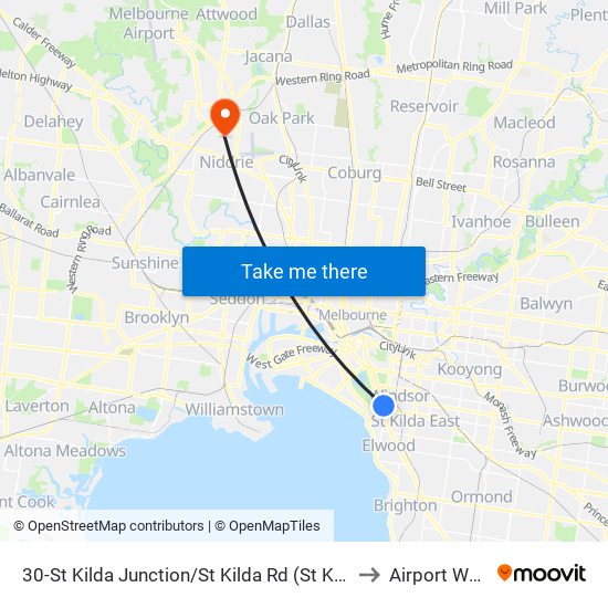 30-St Kilda Junction/St Kilda Rd (St Kilda) to Airport West map