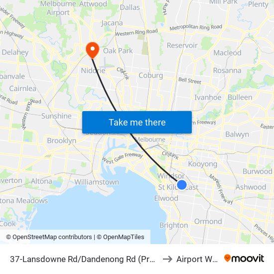 37-Lansdowne Rd/Dandenong Rd (Prahran) to Airport West map