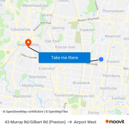 43-Murray Rd/Gilbert Rd (Preston) to Airport West map