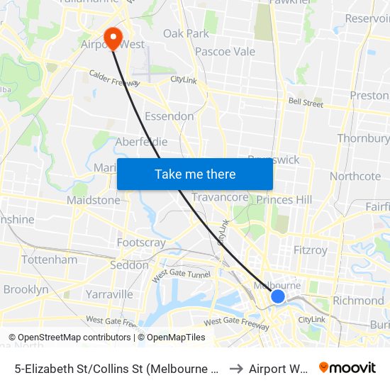 5-Elizabeth St/Collins St (Melbourne City) to Airport West map