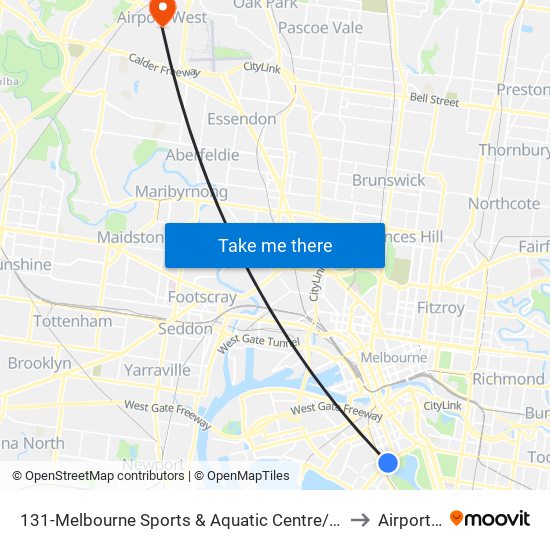 131-Melbourne Sports & Aquatic Centre/Albert Rd (Albert Park) to Airport West map