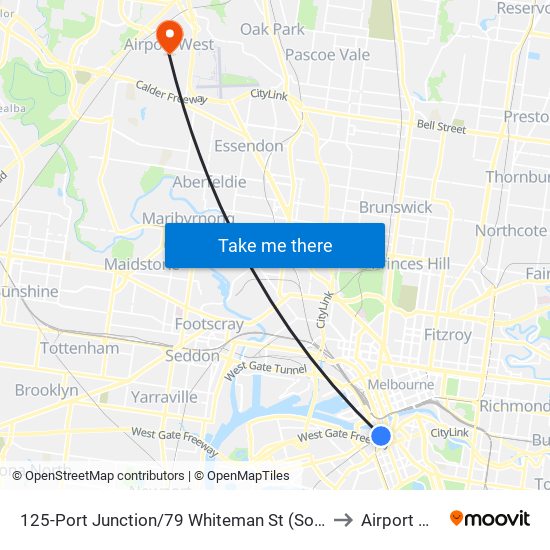 125-Port Junction/79 Whiteman St (Southbank) to Airport West map