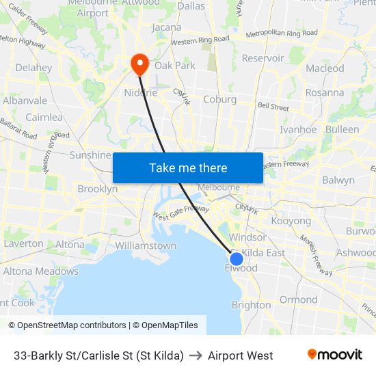 33-Barkly St/Carlisle St (St Kilda) to Airport West map