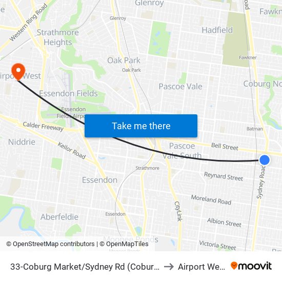 33-Coburg Market/Sydney Rd (Coburg) to Airport West map