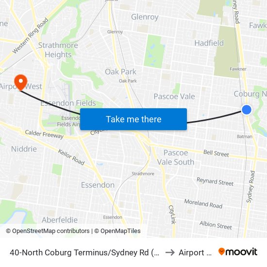 40-North Coburg Terminus/Sydney Rd (Coburg North) to Airport West map