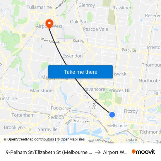 9-Pelham St/Elizabeth St (Melbourne City) to Airport West map