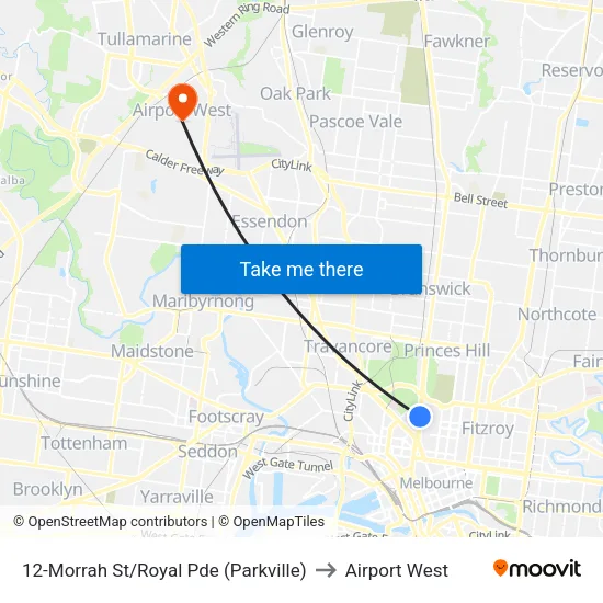 Morrah St/Royal Pde #12 to Airport West map