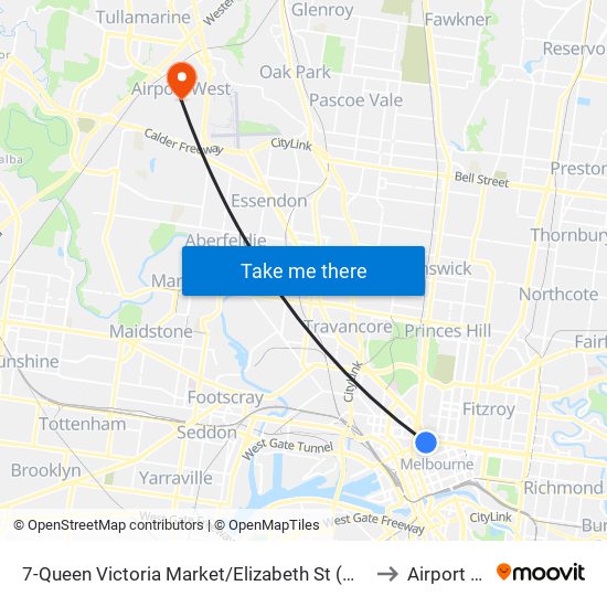 7-Queen Victoria Market/Elizabeth St (Melbourne City) to Airport West map