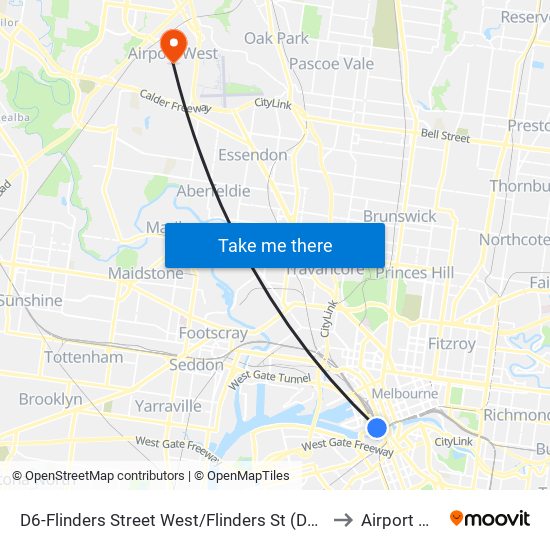 D6-Flinders Street West/Flinders St (Docklands) to Airport West map