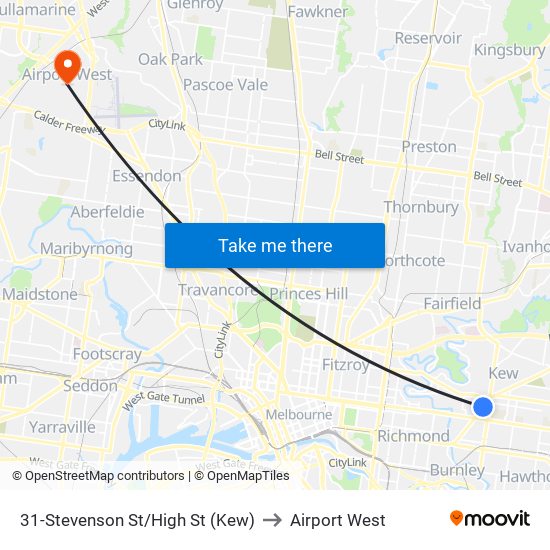 31-Stevenson St/High St (Kew) to Airport West map