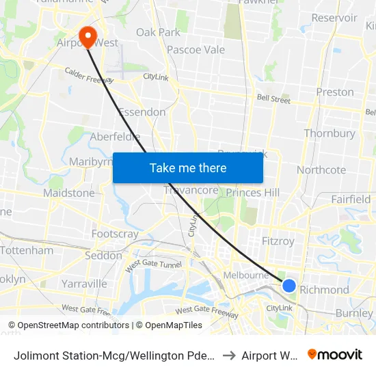 Jolimont Station-Mcg/Wellington Pde #11 to Airport West map