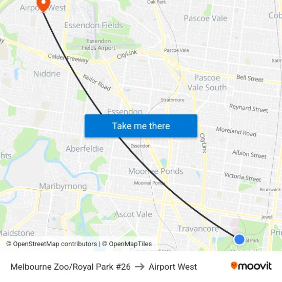 Melbourne Zoo/Royal Park #26 to Airport West map