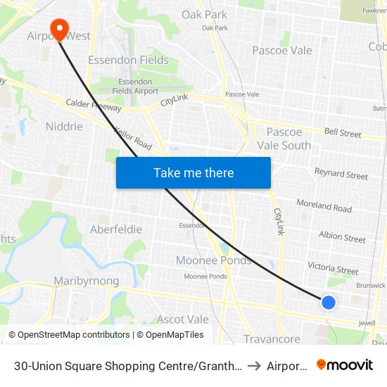 30-Union Square Shopping Centre/Grantham St (Brunswick West) to Airport West map