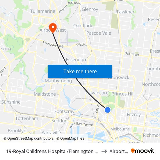 19-Royal Childrens Hospital/Flemington Rd (North Melbourne) to Airport West map