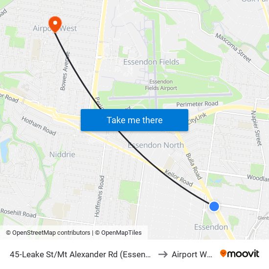 45-Leake St/Mt Alexander Rd (Essendon) to Airport West map