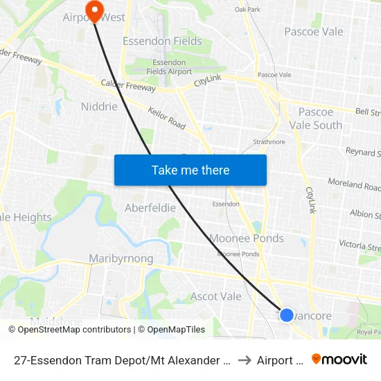 Essendon Tram Depot/Mt Alexander Rd #27 to Airport West map