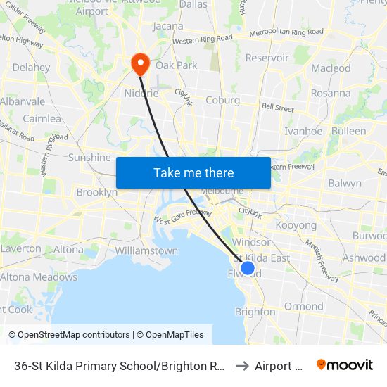 36-St Kilda Primary School/Brighton Rd (Elwood) to Airport West map