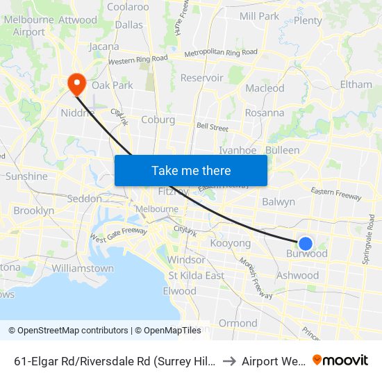 61-Elgar Rd/Riversdale Rd (Surrey Hills) to Airport West map