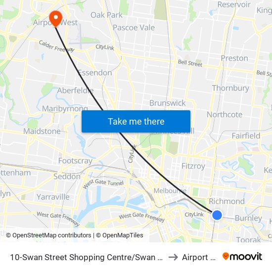 10-Swan Street Shopping Centre/Swan St (Richmond) to Airport West map