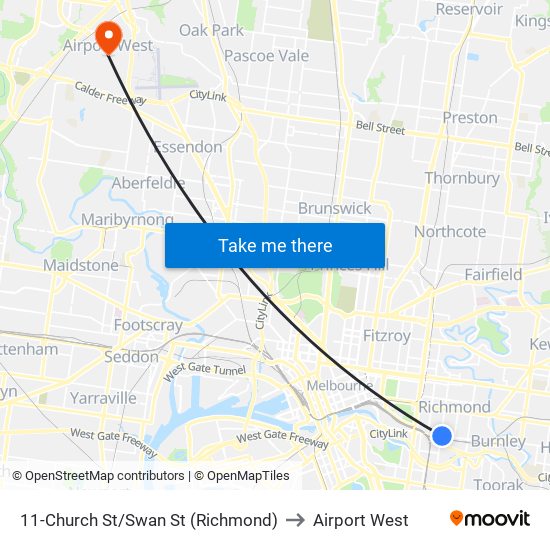 11-Church St/Swan St (Richmond) to Airport West map