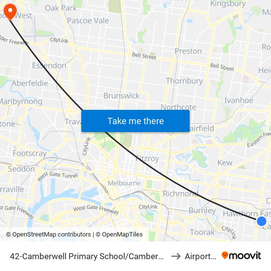 42-Camberwell Primary School/Camberwell Rd (Camberwell) to Airport West map