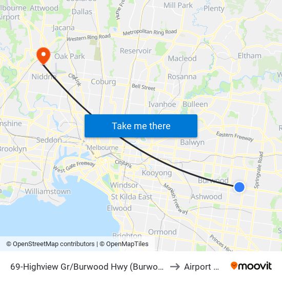 69-Highview Gr/Burwood Hwy (Burwood East) to Airport West map