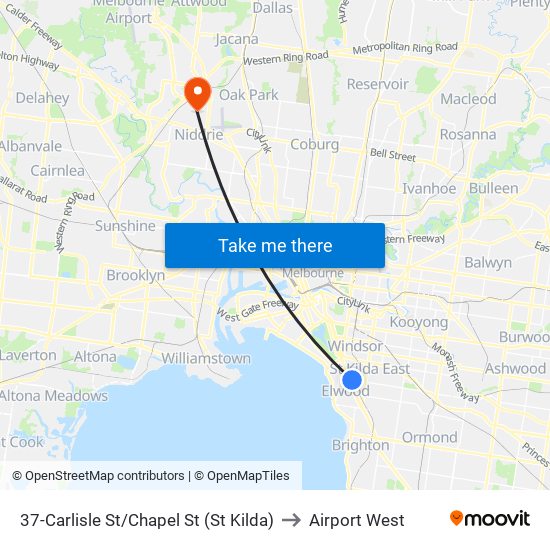 37-Carlisle St/Chapel St (St Kilda) to Airport West map