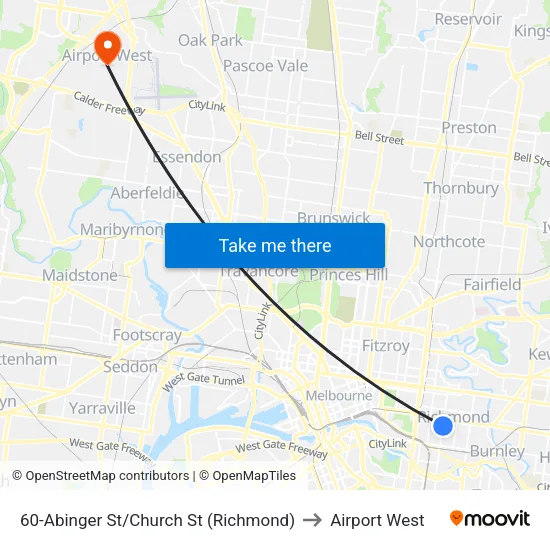 Abinger St/Church St #60 to Airport West map