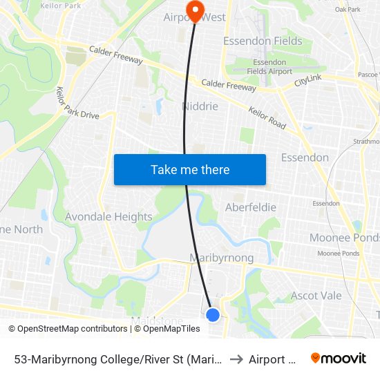 53-Maribyrnong College/River St (Maribyrnong) to Airport West map