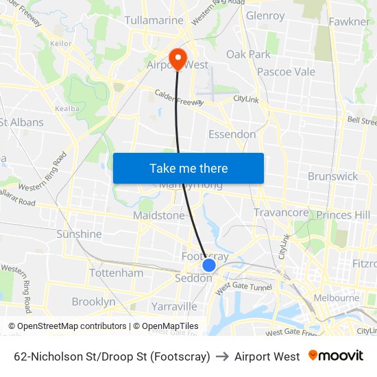 62-Nicholson St/Droop St (Footscray) to Airport West map