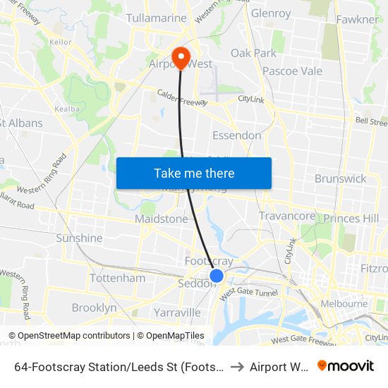 64-Footscray Station/Leeds St (Footscray) to Airport West map