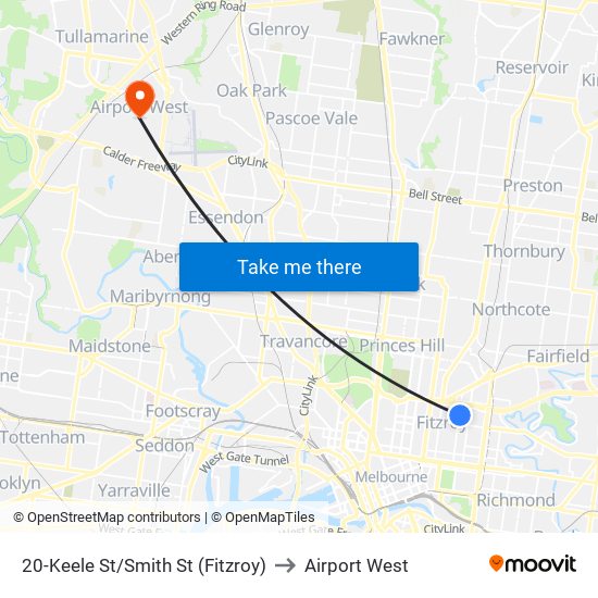 20-Keele St/Smith St (Fitzroy) to Airport West map