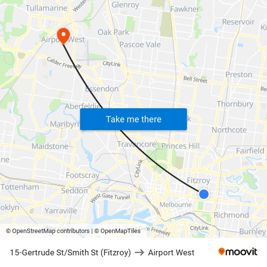 15-Gertrude St/Smith St (Fitzroy) to Airport West map