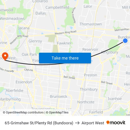 65-Grimshaw St/Plenty Rd (Bundoora) to Airport West map