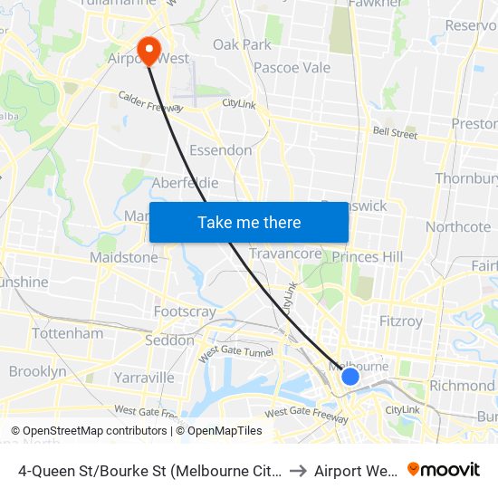 4-Queen St/Bourke St (Melbourne City) to Airport West map