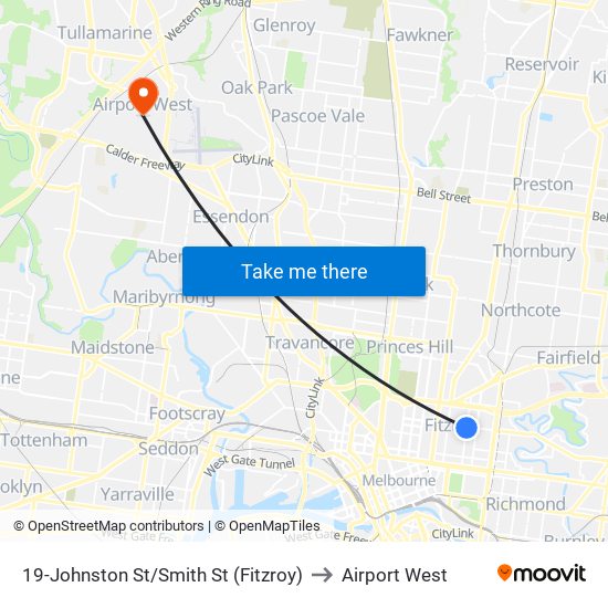 19-Johnston St/Smith St (Fitzroy) to Airport West map