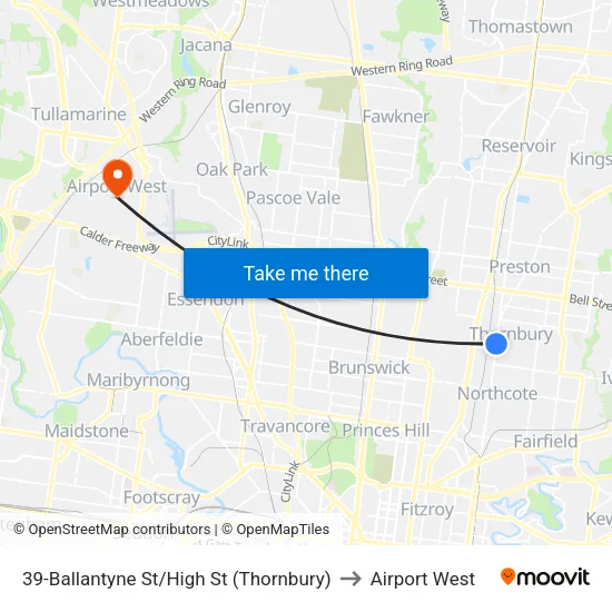 Ballantyne St/High St #39 to Airport West map
