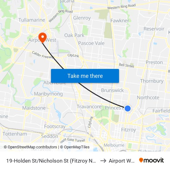 19-Holden St/Nicholson St (Fitzroy North) to Airport West map