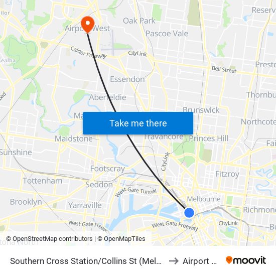 Southern Cross Station/Collins St (Melbourne City) to Airport West map