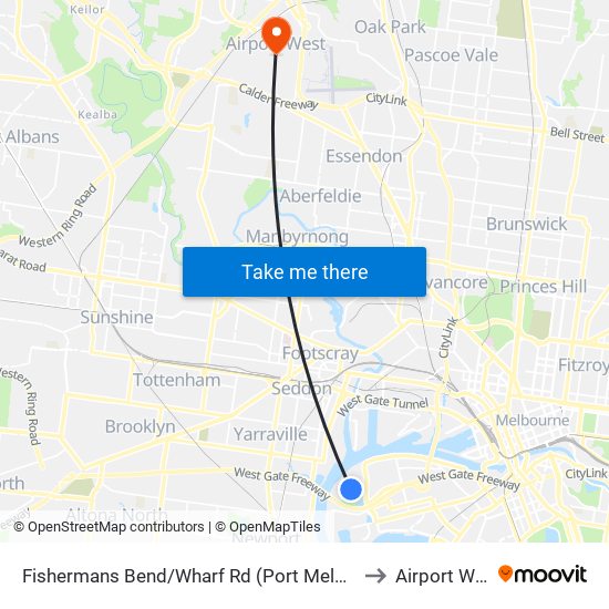 Fishermans Bend/Wharf Rd (Port Melbourne) to Airport West map