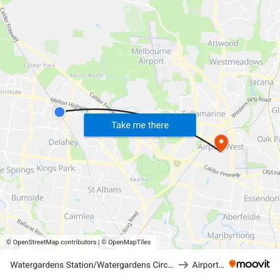 Watergardens Station/Watergardens Circuit Rd to Airport West map