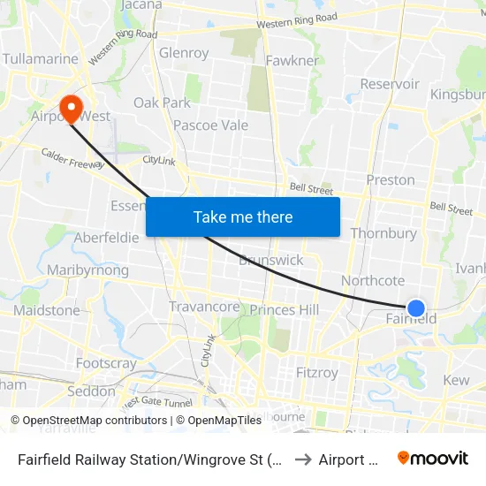 Fairfield Station/Wingrove St to Airport West map