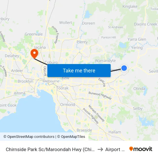 Chirnside Park Sc/Maroondah Hwy to Airport West map