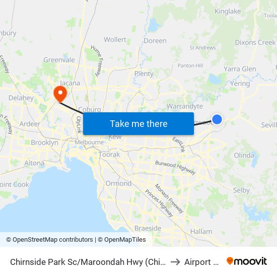 Chirnside Park Sc/Maroondah Hwy (Chirnside Park) to Airport West map