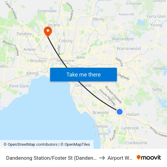 Dandenong Station/Foster St to Airport West map