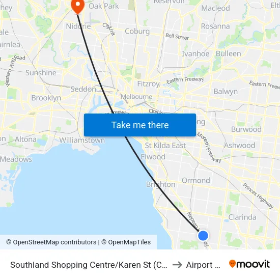 Southland Shopping Centre/Karen St to Airport West map