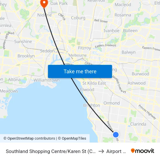 Southland Shopping Centre/Karen St to Airport West map