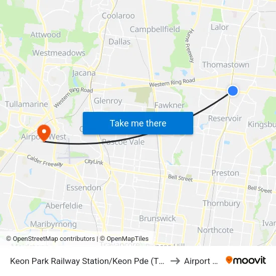 Keon Park Station/Keon Pde to Airport West map