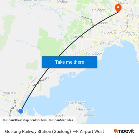 Geelong Railway Station (Geelong) to Airport West map